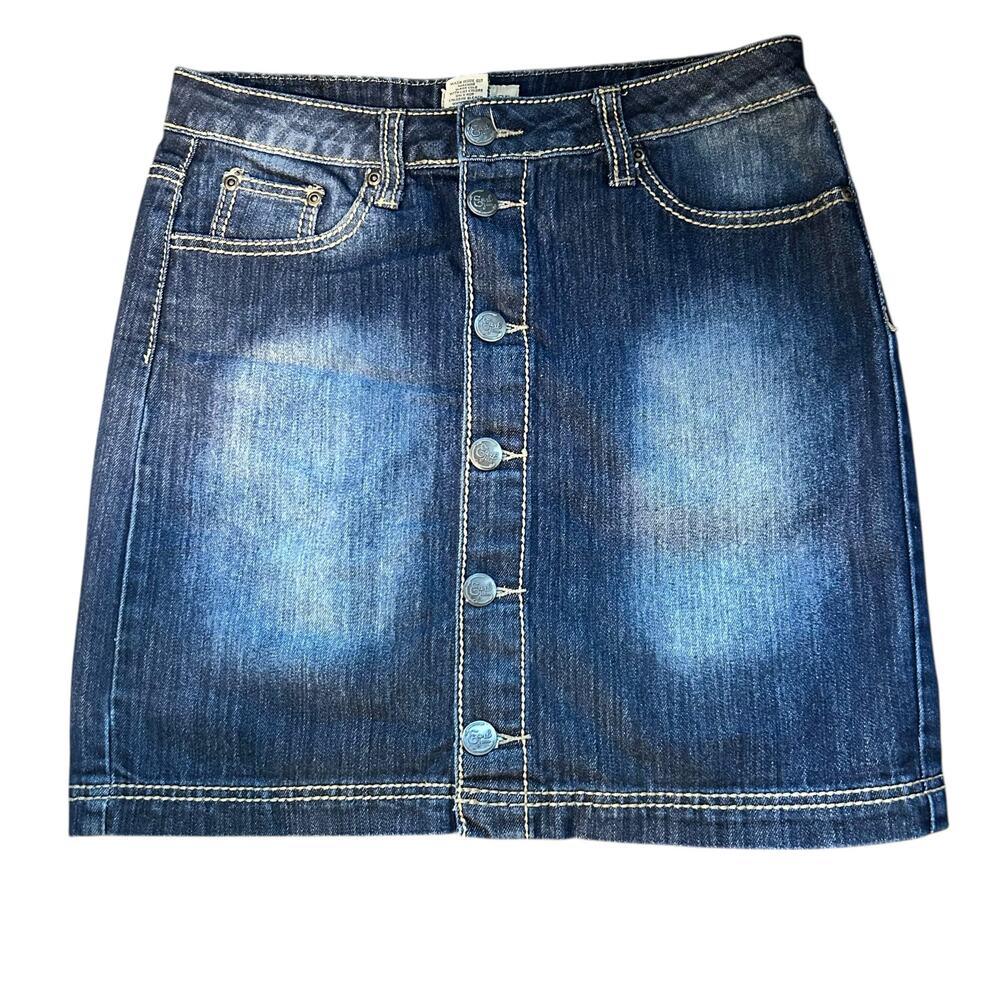 Earl Jean Denim Mini Skirt Dark Wash Distressed Y2K Western 90's Hippie Size 4
